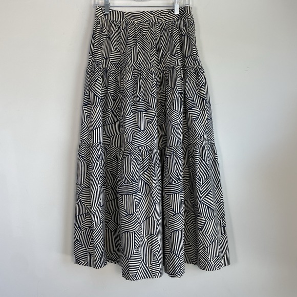 Staud Sea Maxi Skirt Size 6 Tiered Navy Mosaic Boho Indie‎ Artsy Abstract Cotton - Picture 2 of 8